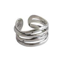 925 Sterling Silver Pljuska prst prsten, starinski srebrne boje pozlaćen, višeslojni & prilagodljiv & za žene, 12mm, 16.9mm, Veličina:6.5, Prodano By PC