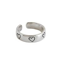 925 Sterling Silver Cuff Finger Ring antique silver color plated with heart pattern & adjustable & for woman 5mm 16.5mm US Ring .5 Sold By PC