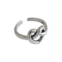 925 Sterling Silver Cuff Finger Ring Heart antique silver color plated Korean style & adjustable & for woman 11.6mm 2.6mm 17.2mm US Ring Sold By PC