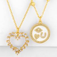 Cubic Zircon Micro Pave Brass Necklace with Cubic Zirconia Heart 18K gold plated fashion jewelry & rolo chain & for woman golden nickel lead & cadmium free 450+50mmuff0c Sold By Strand