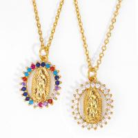 Cubic Zircon Micro Pave Brass Necklace with Cubic Zirconia Virgin Mary 18K gold plated fashion jewelry & snake chain & for woman golden nickel lead & cadmium free 450+50mmuff0c Sold By Strand