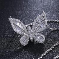 Cubic Zircon Micro Pave Brass Necklace Butterfly plated micro pave cubic zirconia & for woman white 18.50mm Sold Per Approx 19.68 Inch Strand