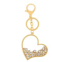 Key Chain, Messing, Heart, forgyldt, Micro Pave cubic zirconia & hule, flere farver til valg, 61x134mm, Solgt af PC