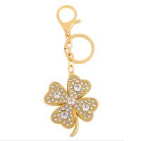 Bag Purse Charms Keyrings Keychains, Brass, Four Leaf Clover, plated, micro pave cubic zirconia, more colors for choice, 53x133mm, Sold By PC