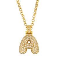 Cubic Zircon Micro Pave Brass Necklace, with 1.97 inch extender chain, Alphabet Letter, 18K gold plated, Unisex & different styles for choice & micro pave cubic zirconia, metallic color plated, 19x27mm, Sold Per Approx 19.7 Inch Strand