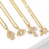 Cubic Zircon Micro Pave Brass Necklace with 1.97 inch extender chain 18K gold plated Unisex & micro pave cubic zirconia metallic color plated Sold Per Approx 17.7 Inch Strand