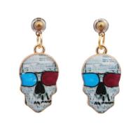 Tibetan Style Drop Earrings, with enamel, Skull, plated, punk style & Unisex, more colors for choice, 70x50x30mm, Sold By Pair