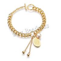 acier inoxydable bracelet, avec perle de plastique, Placage de couleur d'or, pour femme, couleur métallique plaquée, 20mm,10mm,7mm, Vendu par Environ 7.8 pouce brin