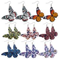 PU Leder Tropfen Ohrring, Schmetterling, Kunstdruck, verschiedene Muster für Wahl & für Frau, keine, 52x1.70x71mm, verkauft von Paar