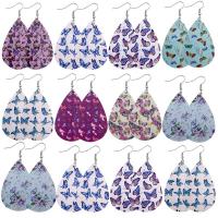 PU Leather Drop Earring Teardrop printing & for woman Sold By Pair
