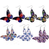 PU Leather Drop Earring Butterfly printing & for woman Sold By Pair