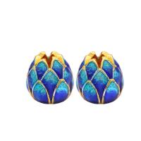 Cloisonne Beads Brass Lotus plated DIY blue 10*10mm Sold By PC