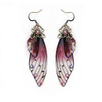 Zinc Alloy Drop Earrings Plastic with Zinc Alloy Wing Shape plated for woman & with rhinestone Sold By Pair