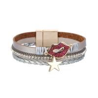 PU Leather Cord Bracelets with Zinc Alloy plated dyed & for woman & with rhinestone & multi-strand Sold By PC