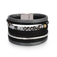 PU Leather Cord Bracelets with Plastic for woman & with rhinestone & multi-strand Sold By PC