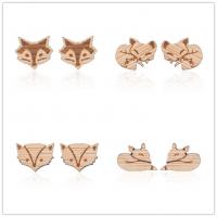 Wood Stud Earring, Fox, plated, cute & for woman, more colors for choice, 50mm, Sold By Pair