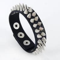 Men Bracelet, Leather, plated, punk style & for man, black, 230mm, Sold By Strand