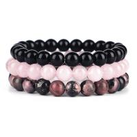 Natural Gemstone Bracelet Set Black Stripes Rhodochrosite Stone & Rose Quartz & Black Agate Round handmade three pieces & radiation protection & for woman mixed colors 100mm Sold By Set