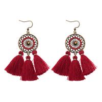 Fashion Fringe Earrings, Tibetan Style, with Cotton Thread, folk style & woven pattern & for woman & hollow, more colors for choice, 75mm, Sold By Pair