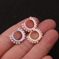 Brass Huggie Hoop Earring with pearl Round plated for woman 8mm Sold By PC