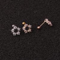 Stainless Steel Stud Earrings Geometrical Pattern plated & micro pave cubic zirconia 6*3mm Sold By PC
