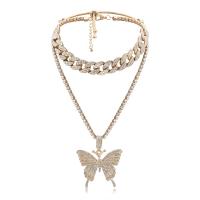 Multi Layer Necklace Zinc Alloy plated fashion jewelry & for woman & with rhinestone nickel lead & cadmium free Sold By Strand