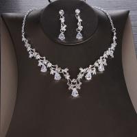Zinc Alloy Jewelry Sets earring & necklace with Cubic Zirconia plated Korean style & for woman & with rhinestone Sold By Set