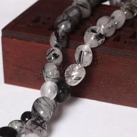 Natürlicher Quarz Perlen Schmuck, Schwarzer Rutilquarz, Unregelmäßige, poliert, DIY, 9-10mm, verkauft von Strang