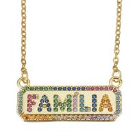 Cubic Zircon Micro Pave Brass Necklace with stainless steel chain with 2 inch extender chain gold color plated with letter pattern & micro pave cubic zirconia & for woman metallic color plated 1.5mm Sold Per Approx 17 Inch Strand