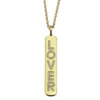 Cubic Zircon Micro Pave Brass Necklace, with stainless steel chain, with 1.5 inch extender chain, gold color plated, Unisex & with letter pattern & micro pave cubic zirconia, metallic color plated, 8x51mm,2mm, Sold Per Approx 17 Inch Strand