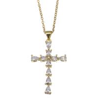 Brass Necklace with stainless steel chain with 1.5 inch extender chain Cross gold color plated micro pave cubic zirconia & for woman metallic color plated 1.5mm Sold Per Approx 17 Inch Strand