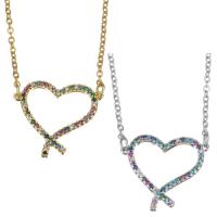 Brass Necklace, with stainless steel chain, with 1.5 inch extender chain, Heart, plated, micro pave cubic zirconia & for woman & hollow, more colors for choice, 20x18mm,1.5mm, Sold Per Approx 17 Inch Strand