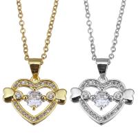 Cubic Zircon Micro Pave Brass Necklace, with stainless steel chain, with 1.5 inch extender chain, Heart, plated, micro pave cubic zirconia & for woman & hollow, more colors for choice, 18x14.5mm,1.5mm, Sold Per Approx 17 Inch Strand