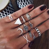 Tibetan Style Ring Set, silver color plated, 10 pieces & for woman & blacken, nickel, lead & cadmium free, Sold By Set