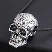 Zinc Alloy smykker halskæde, med PU, Skull, sølvfarvet forgyldt, for mennesket & sværte, nikkel, bly & cadmium fri, 37x24mm, Solgt Per Ca. 21.7 inch Strand