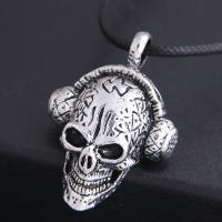 Tibetan Style Jewelry Necklace, with PU Leather, Skull, silver color plated, for man & blacken, nickel, lead & cadmium free, 46x30mm, Sold Per Approx 21.7 Inch Strand