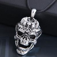 Men Necklace, Tibetan Style, with PU Leather, Skull, silver color plated, for man & blacken, nickel, lead & cadmium free, 50x28mm, Sold Per Approx 21.7 Inch Strand