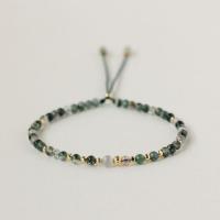 Gemstone Bracelets, Moss Agate, with Brass, Round, Unisex & adjustable, 3mm, Length:Approx 7.5 Inch, 5Strands/Bag, Sold By Bag