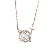 925 Sterling Silver Necklaces, with White Shell, with 1.57inch extender chain, Cosmic, plated, oval chain & micro pave cubic zirconia & for woman, more colors for choice, 30.65x23.50mm, Sold Per Approx 15.7 Inch Strand