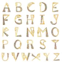 ottone Moschettone portachiavi, Lettera alfabeto, placcato color oro, stili diversi per la scelta & Micro spianare cubic zirconia, placcato color metallo, 24x3.10x29mm, Venduto da PC