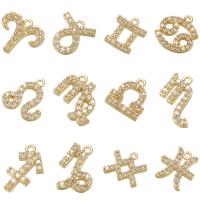 Cubic Zirconia Micro Pave Brass Pendant, 12 Signs of the Zodiac, gold color plated, different styles for choice & micro pave cubic zirconia, metallic color plated, 9x2x9.50mm, 10PCs/Lot, Sold By Lot