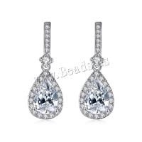Brass Drop Earring plated micro pave cubic zirconia & for woman metallic color plated Sold By Lot