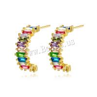 Brass Stud Earring, 18K gold plated, micro pave cubic zirconia & for woman, multi-colored, 6x18mm, 5Pairs/Lot, Sold By Lot