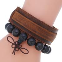 Men Bracelet, Faux Leather, bracelet, with Iron, plated, 2 pieces & fashion jewelry & for man, 24mm, Length:8.8 Inch, Sold By Set