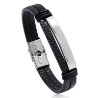 Men Bracelet, PU Leather, with Stainless Steel, plated, fashion jewelry & for man, more colors for choice, 10mm, Hole:Approx 3.5mm, Sold Per 8.3 Inch Strand