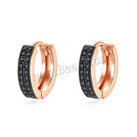 Brass Huggie Hoop Earring, rose gold color plated, micro pave cubic zirconia & for woman, more colors for choice, 3x111mm, 5Pairs/Lot, Sold By Lot