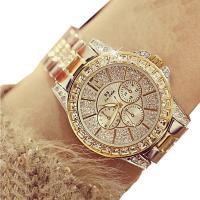 Women Wrist Watch Stainless Steel with Organic Glass & Zinc Alloy Singaporean movement plated Life water resistant & for woman & with rhinestone 40mm Sold By PC