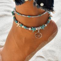 Bracelet de cheville en alliage de zinc, turquoise, bijoux de mode, bleu, 19.5cmx20.5cm, Vendu par PC