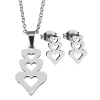 Fashion Stainless Steel Jewelry Sets, Stud Earring & necklace, Heart, plated, fashion jewelry & for woman, 12x20mm,1.5mm,7x11mm, Length:17 Inch, Sold By Set