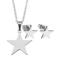 Fashion Stainless Steel Jewelry Sets, Stud Earring & necklace, Star, plated, fashion jewelry & for woman, 17.5x19mm,1.5mm,10x9mm, Length:17 Inch, Sold By Set